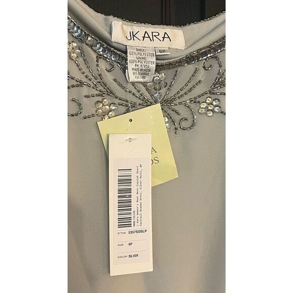 J Kara Women's Boat Neck Capelet Short Cocktail Beaded Dress - Picture 6 of 8